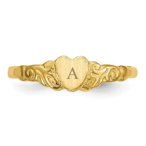 10k or 14k Yellow Gold Child's Intricate Heart Ring w/ Optional Initial Engraving