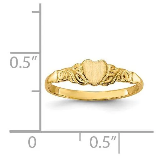 10k or 14k Yellow Gold Child's Intricate Heart Ring w/ Optional Initial Engraving