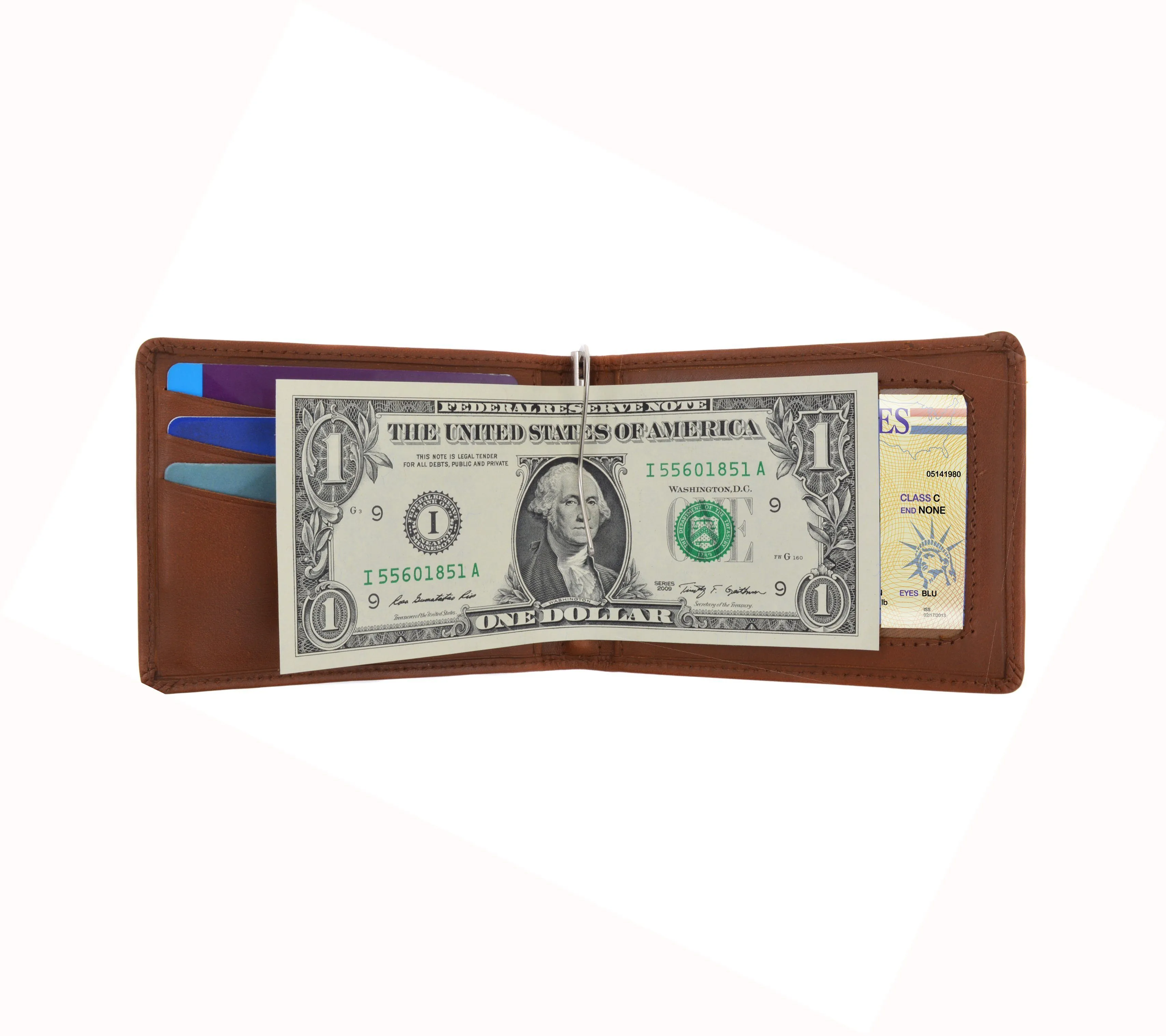 AFONiE Genuine Leather Bi-fold Money Clip Wallet