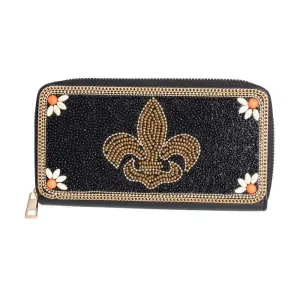 Black Fleur de Lis Beaded Wallet