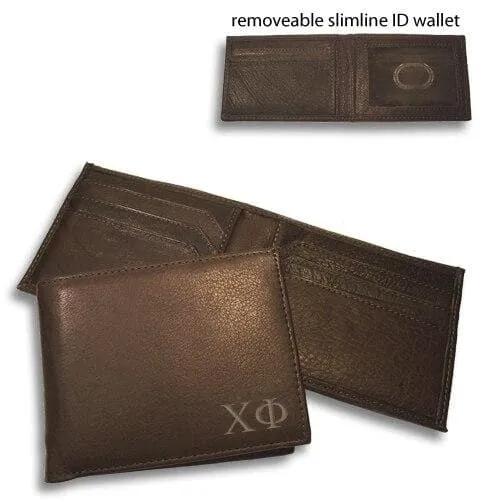 Chi Phi Brown Bi-Fold Greek Letter Wallet