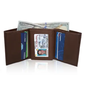 Deluxe RFID-Blocking Soft Genuine Leather Tri-fold Wallet for Men - Brown