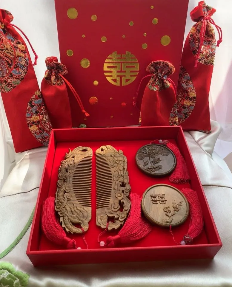 High-End Chinese Style Comb Mirror and Comb Set for Chinese Wedding