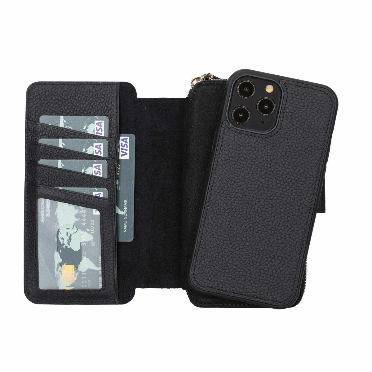 iPhone 12 Pro Max Zipper Leather Wallet Case Purse with Holster