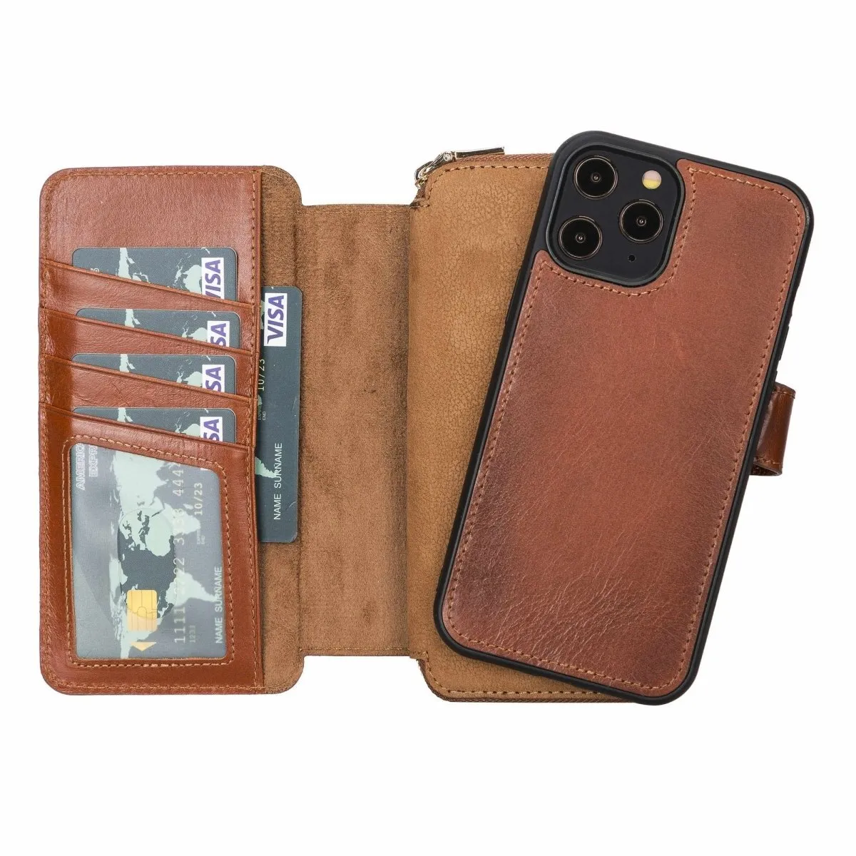 iPhone 12 Pro Max Zipper Leather Wallet Case Purse with Holster