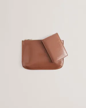 Kelliis Crinkle Patent Pouch And Passport Taupe