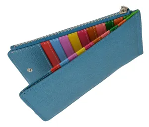 Optimal Long Bifold Credit Card Holder with 12 Card Slots and Zipper Pocket