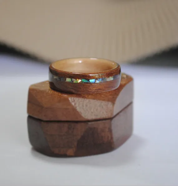 Men's Original Design Wood Ring Engagement Ring Handmade Walnut Abalone Shell Gift Custom Made W