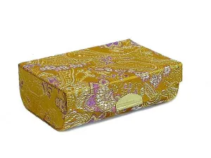 MUSTARD YELLOW CHINESE DESIGN SILK EFFECT COIN HOLDER / LIPSTICK CASE