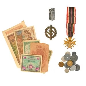 Original German WWI & WWII Medal, Insignia & Currency Grouping - 25 Items