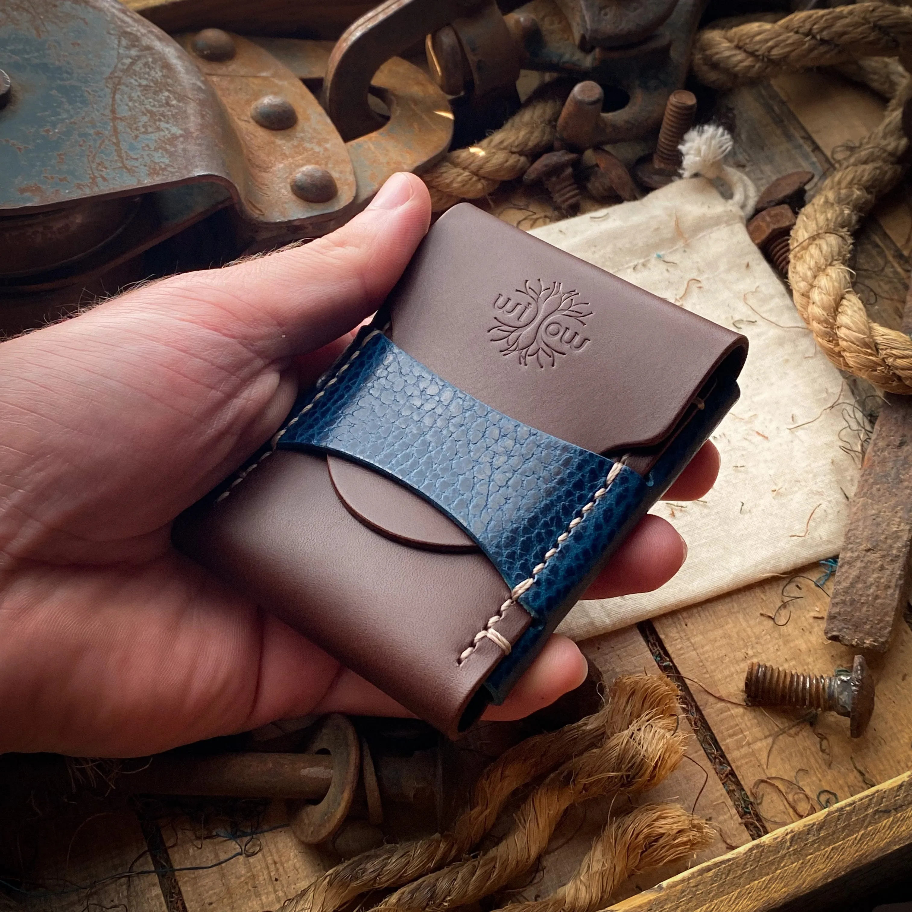 Original Luxe Minimalist Wallet - Dark Mahogany and Blue Dollaro