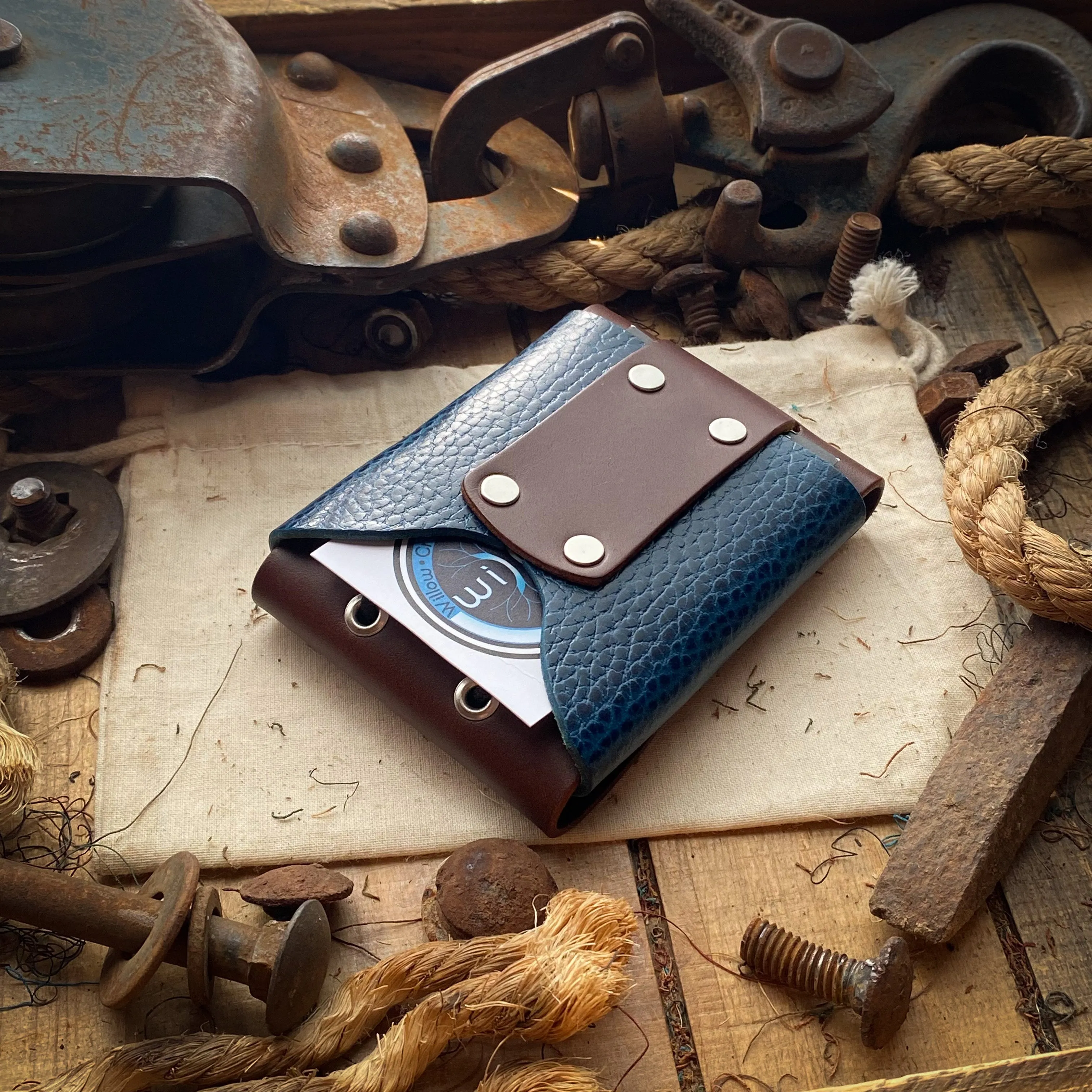 Original Luxe Minimalist Wallet - Dark Mahogany and Blue Dollaro