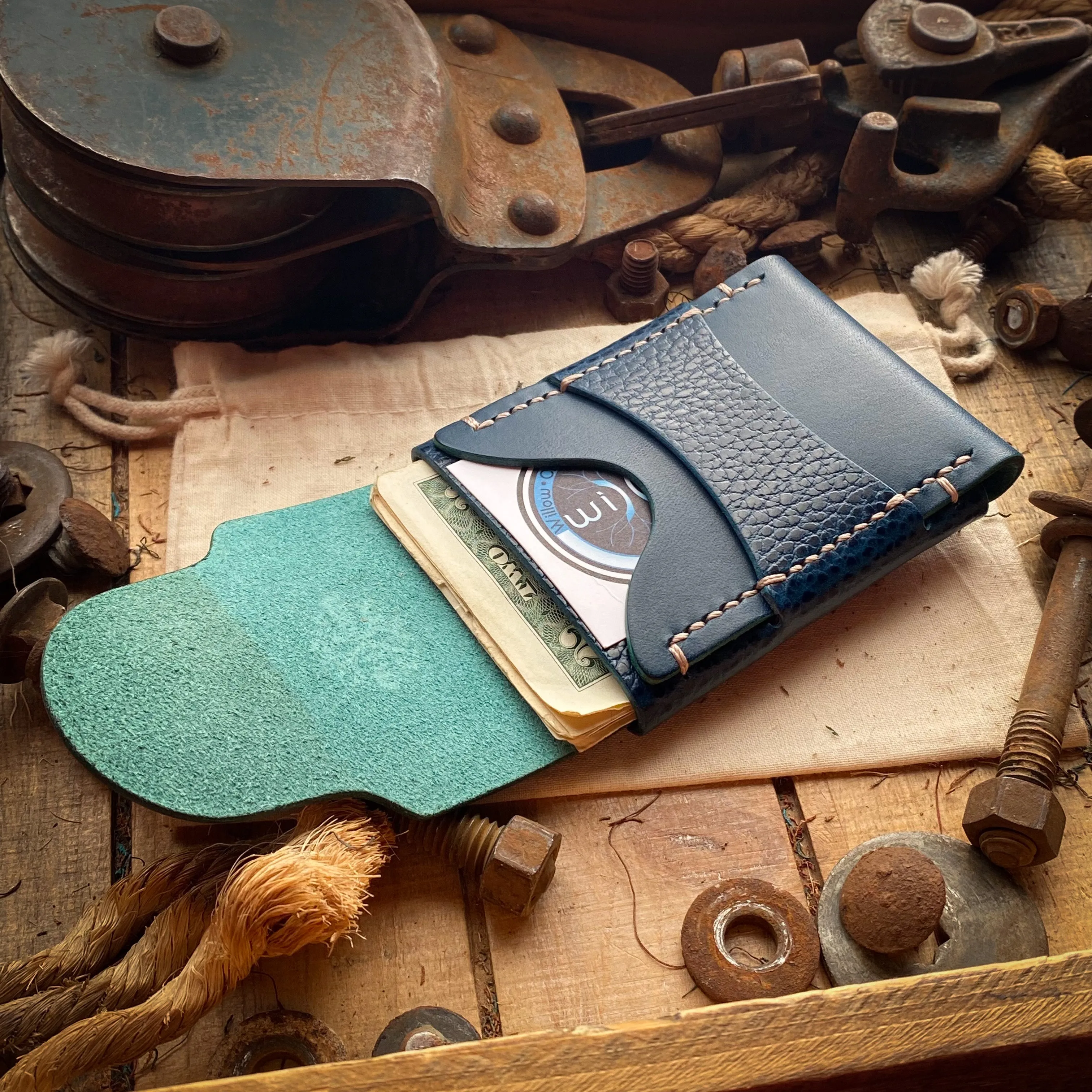 Original Luxe Minimalist Wallet - Ocean Blue and Blue Dollaro