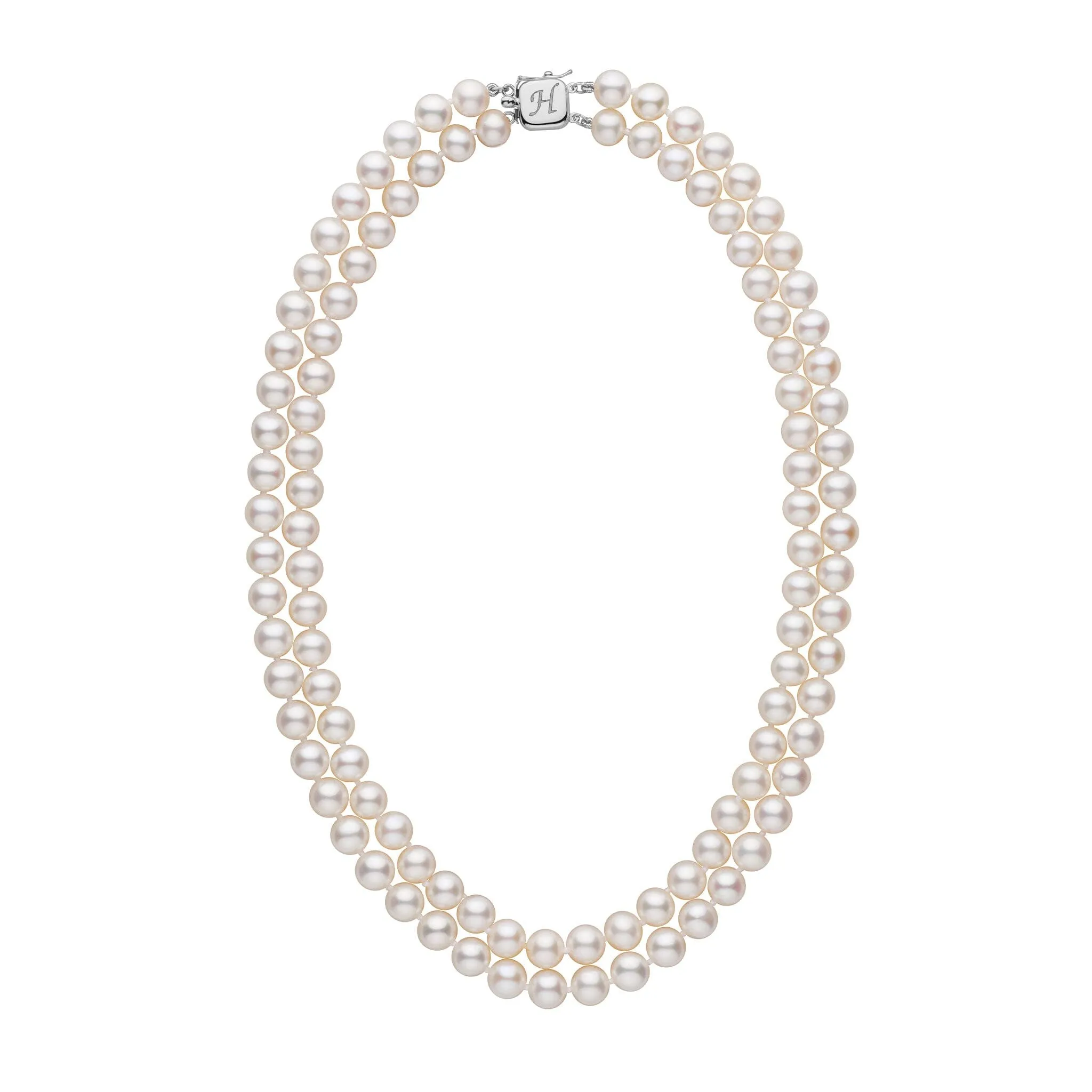 Personalized 7.5-8.0 mm AAA White Freshwater Pearl Double Strand Square Clasp Necklace