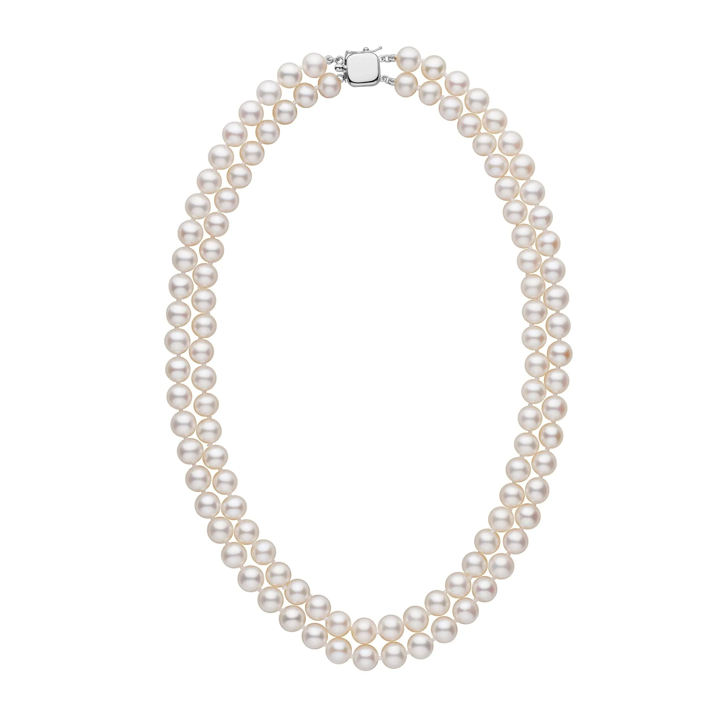 Personalized 7.5-8.0 mm AAA White Freshwater Pearl Double Strand Square Clasp Necklace