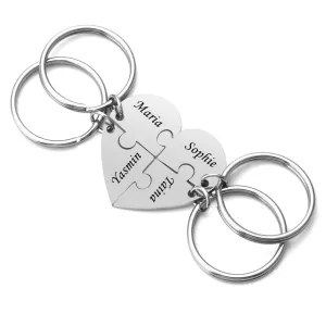 Personalized Master Free Engraving Custom Stainless Steel Best Friends Necklaces Keychains for 3/4 Puzzle Piece Pendant Set Friendship Gifts, 4pcs Keychains(Engraving)