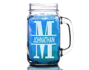 Personalized Single Initial Monogram 16oz Hefty Persoanlized Mens Woman Mason Beer Mug for Dad Grandpa Mom Best Sister Gift 21st Birthday