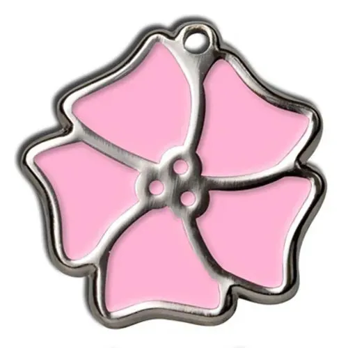 Pink Aloha Flower Dog ID Tag - With Engraving