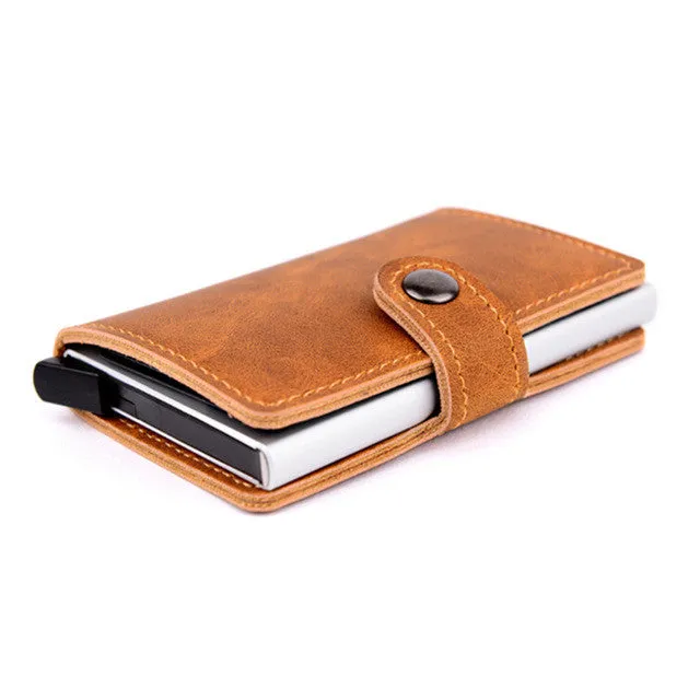 P.KUONE RFID Blocking Mini Wallet 2017 Protect Safe Credit Card Holder Designer High Quality Aluminum Leather Clip Waller Purse