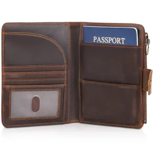 Polare Full Grain Leather Travel Passport Holder with YKK Zipper Pocket Snap Passports Cover RFID Blocking Passport Wallet Holders 2 Passports