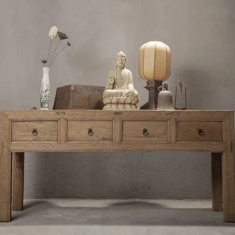 Rustic Elm Wood Four Drawers Console Table Rush