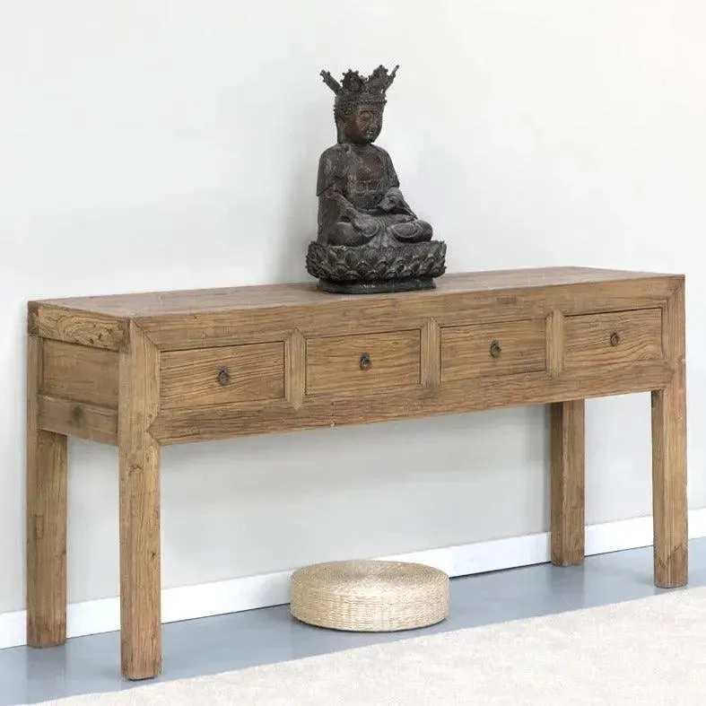 Rustic Elm Wood Four Drawers Console Table Rush