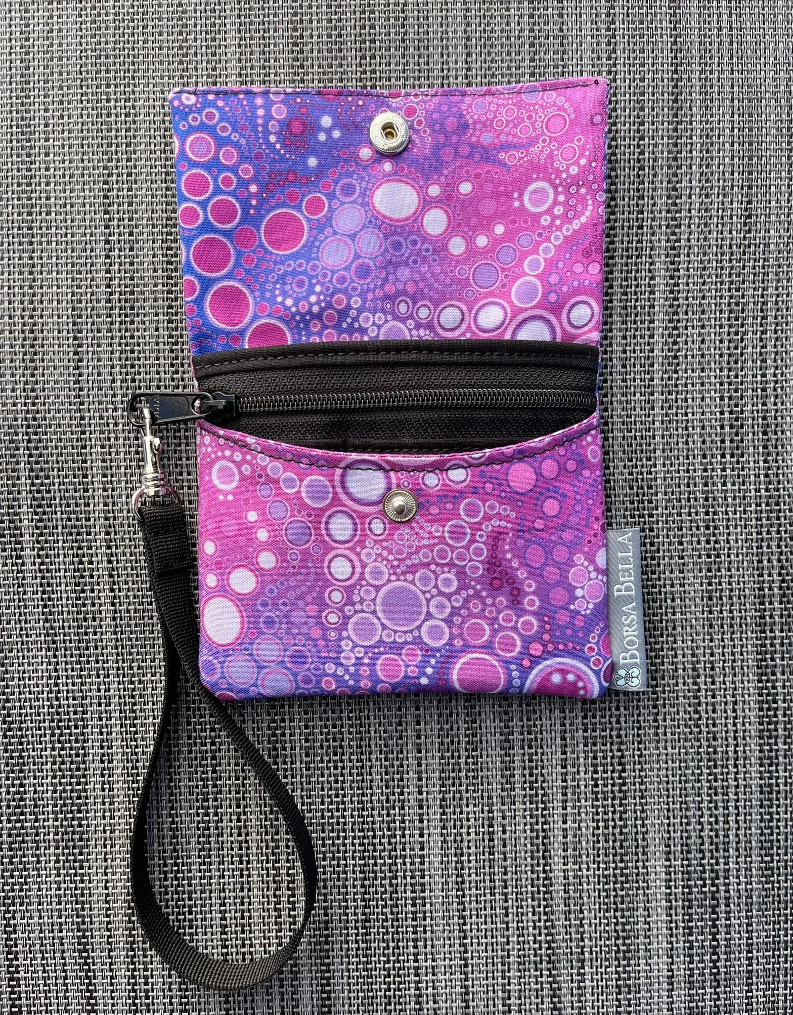 Small Slim Wallet - Light Weight - Added RFID Fabric - Purple Dot Fabric