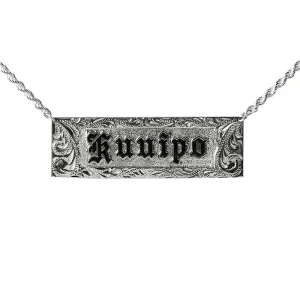 Sterling Silver Custom-Made ID Necklace Black Raise Letter with Scroll Engraving 20mm