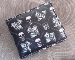 Vegan Leather Skull & Cash Bi-fold Wallet