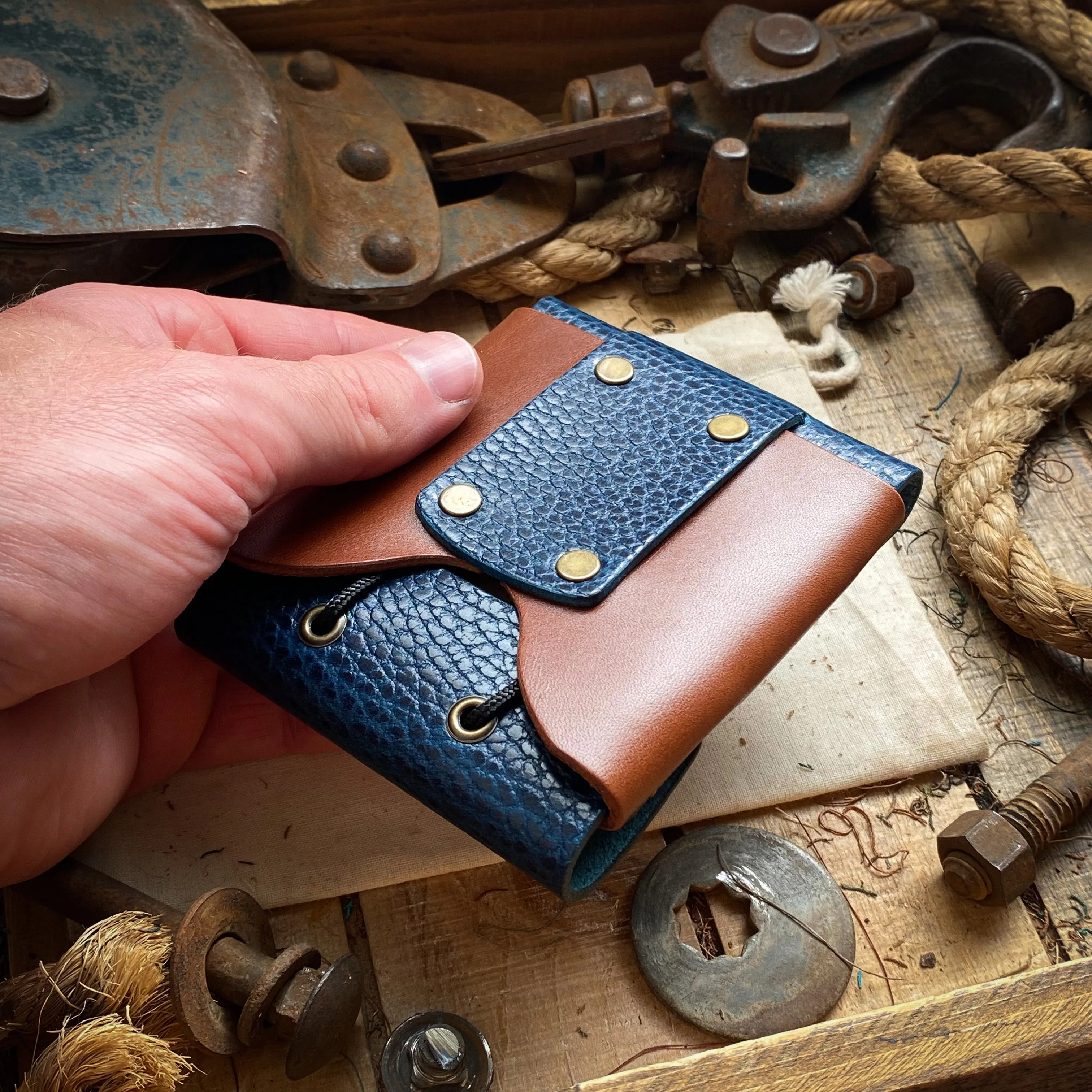 Wide Luxe Minimalist Wallet - Blue Dollaro and Bourbon