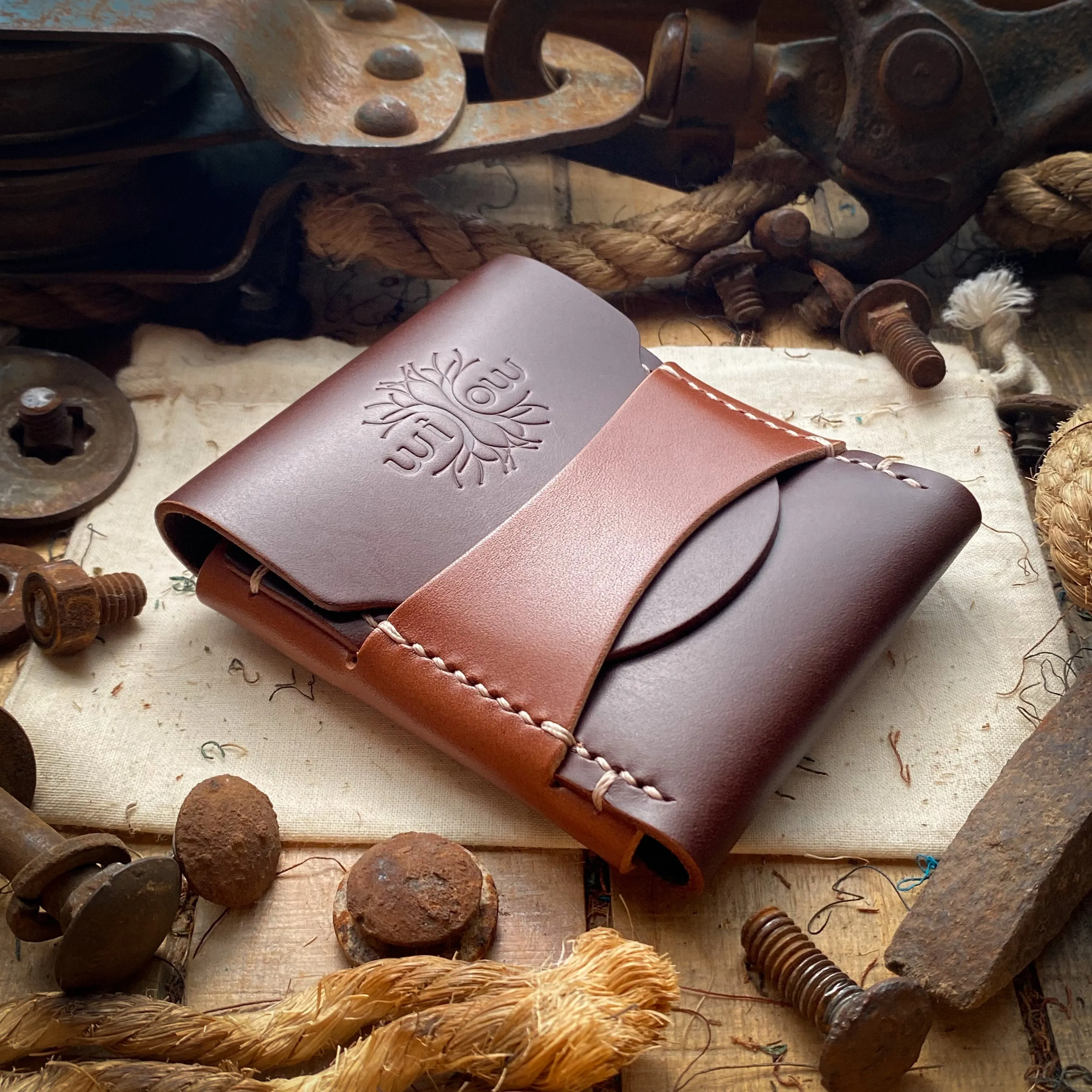 Wide Luxe Minimalist Wallet - Dark Mahogany and Bourbon