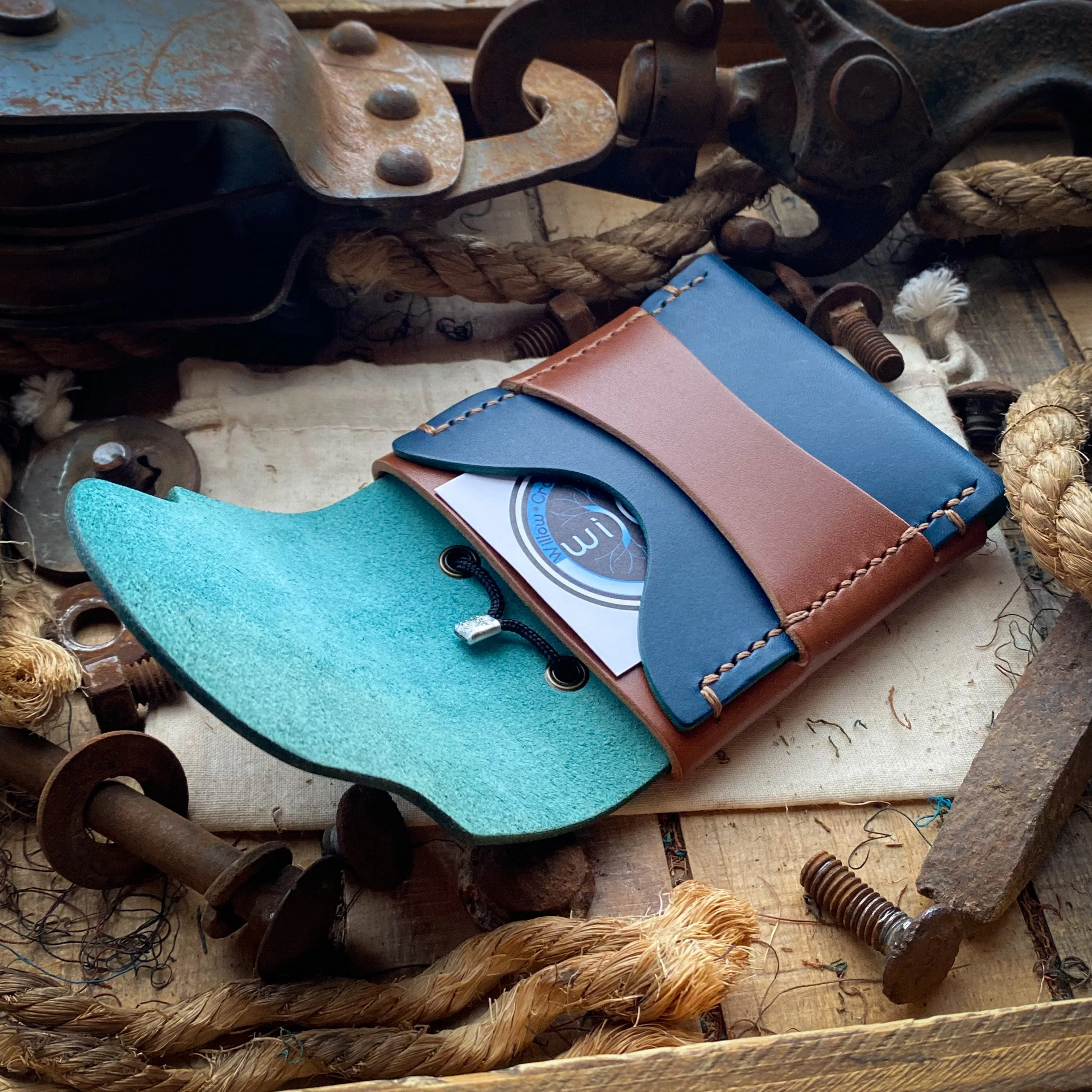 Wide Luxe Minimalist Wallet - Ocean Blue and Bourbon