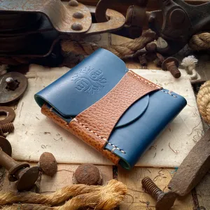 Wide Luxe Minimalist Wallet - Ocean Blue and Whiskey Dollaro