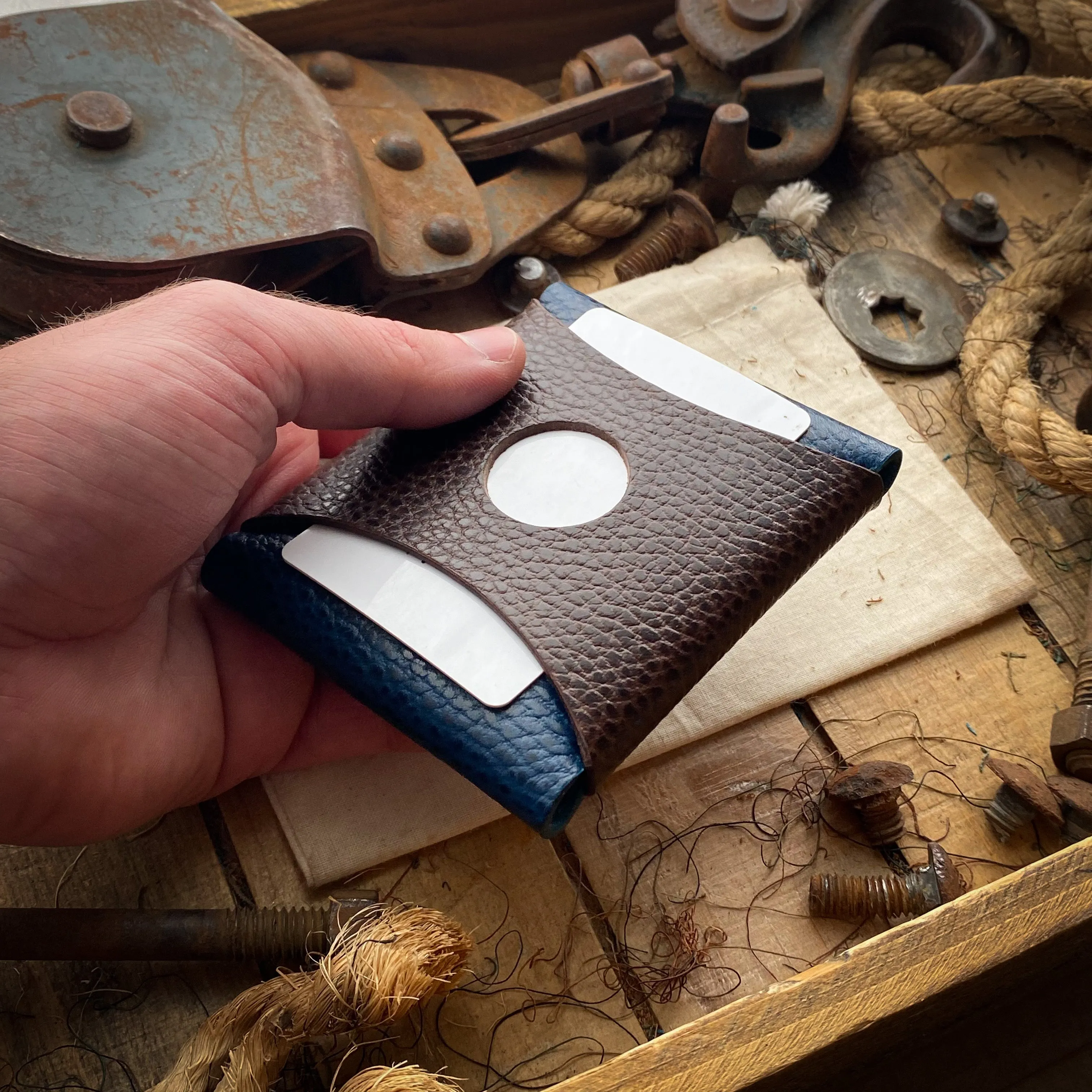 Wide Wask Minimalist Wallet - Blue Dollaro and Brown Dollaro