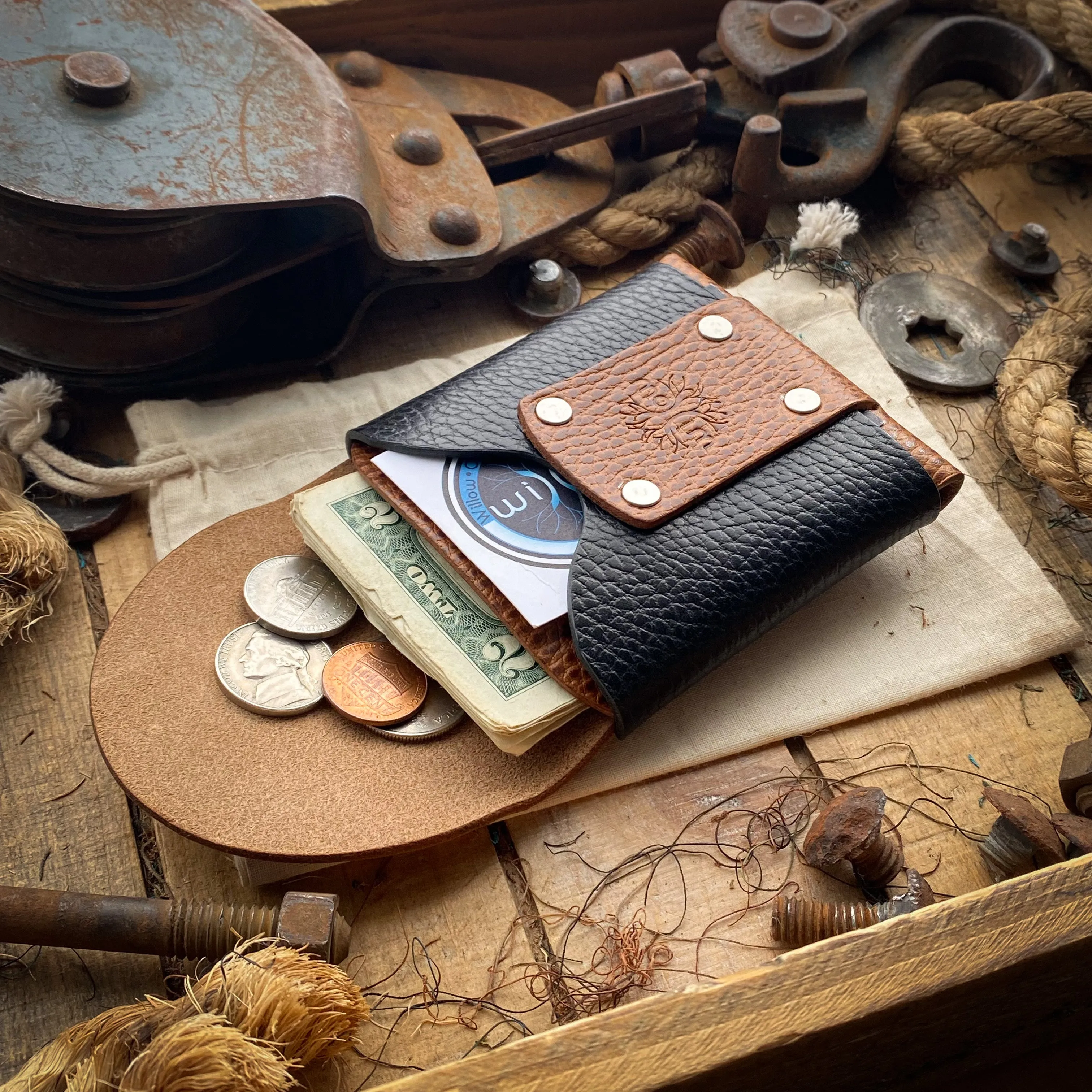 Wide Wask Minimalist Wallet - Whiskey Dollaro and Black Dollaro